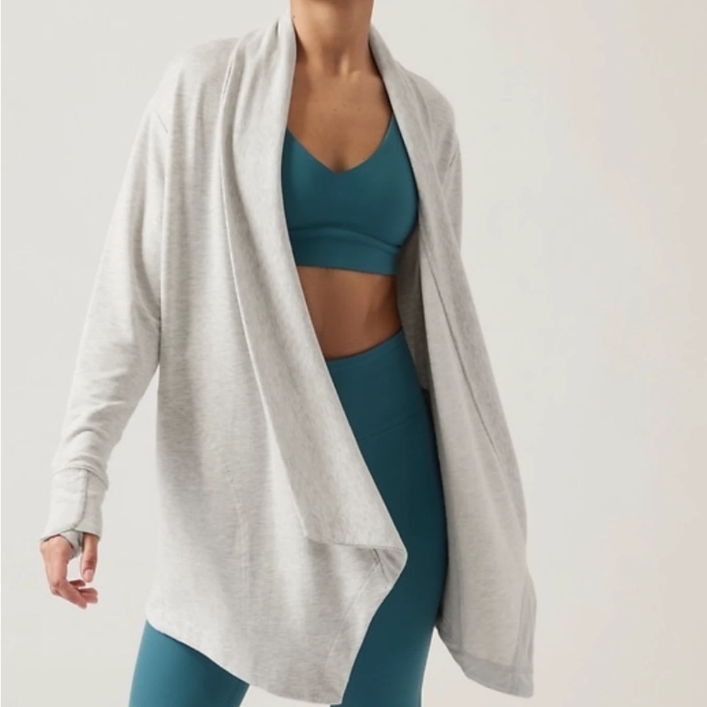 ATHLETA HEATHER cream off white POCKETS NIRVANA PRANAYAMA RESTORE WRAP CARDIGAN - Picture 5 of 13
